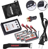 Hosim 3PCS 9125 1600mah lipo Battery 7.4v 25C RC Cars Battery with 1 Battery Bag, 1 Balance Charger, 1 Strap & 1 Double Connector for 9125 9126 HS9125 RC Truck